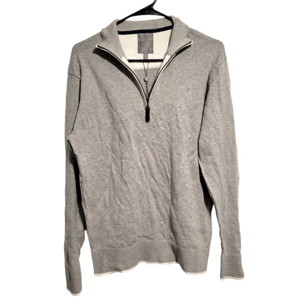 Enro Men's Gray Quarter Zip Pullover Sweater Cotton Cashmere Size Medium NWT